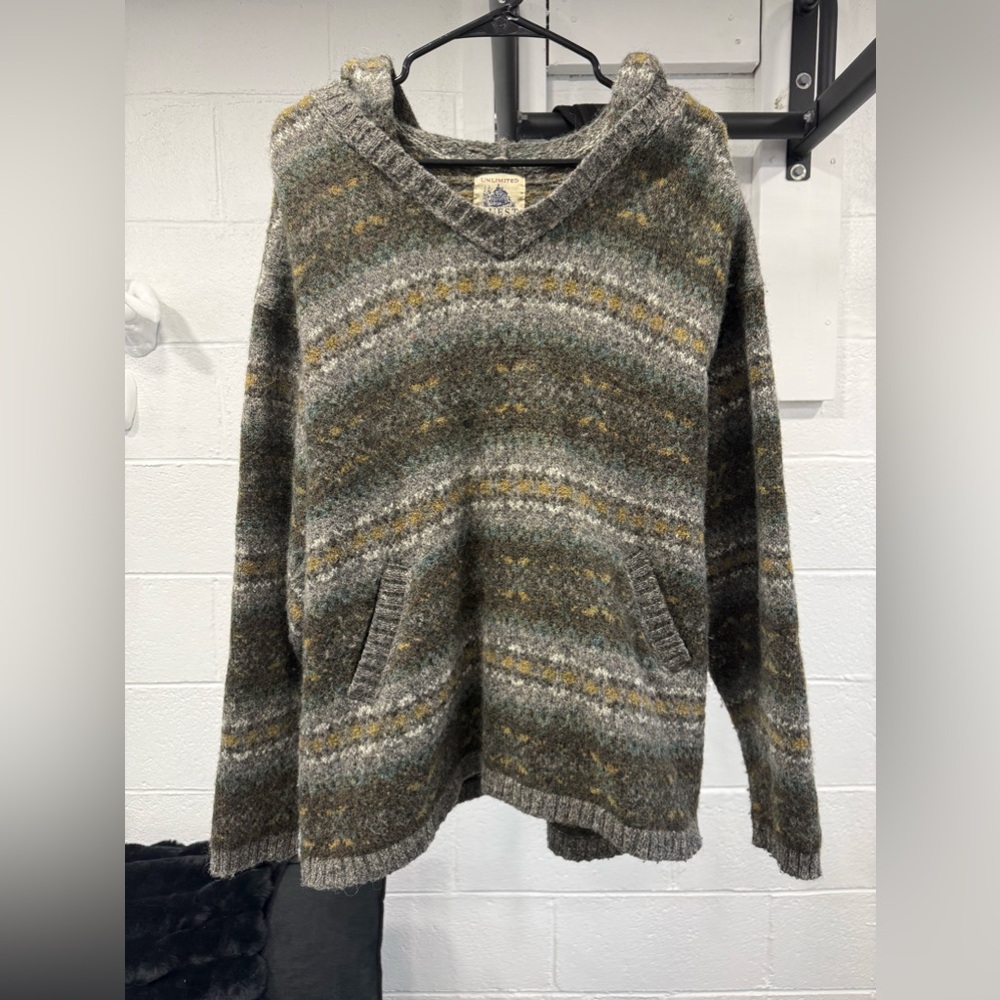 Striped hooded wool sweater